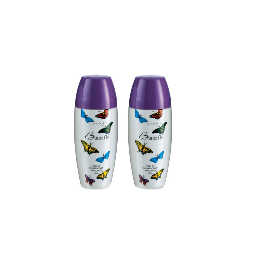 2 ขวด AVON ROLL-ON 40ml. เอวอน ลูกกลิ้ง กลิ่นButterfly ระงับกลิ่นกายใต้วงแขน หอมติดทน