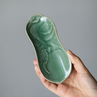 Yue Kiln Celadon Embossed Crane Brocade Tea Spoon Ceramic Creative KungFu Tea Set Accessories Tea Ceremony Six Gentlemen