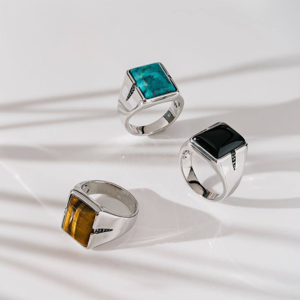 AR-Kang Collection** (AKR569) แหวนเงินแท้ Black Agate, Tiger Eye, Compress TQ (เงินแท้92.5%)