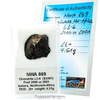 อุกกาบาต NWA 869 ชนิด L3-6 Chondrite ขนาดเล็ก พร้อมใบรับรอง จาก Germany #5 หนัก 4.51g