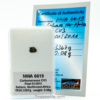 อุกกาบาต หิน  NWA 6619 Meteorite ชนิด CV3 ชิ้นเล็ก พร้อมใบรับรอง จาก Germany #2 หนัก 0.08 กรัม