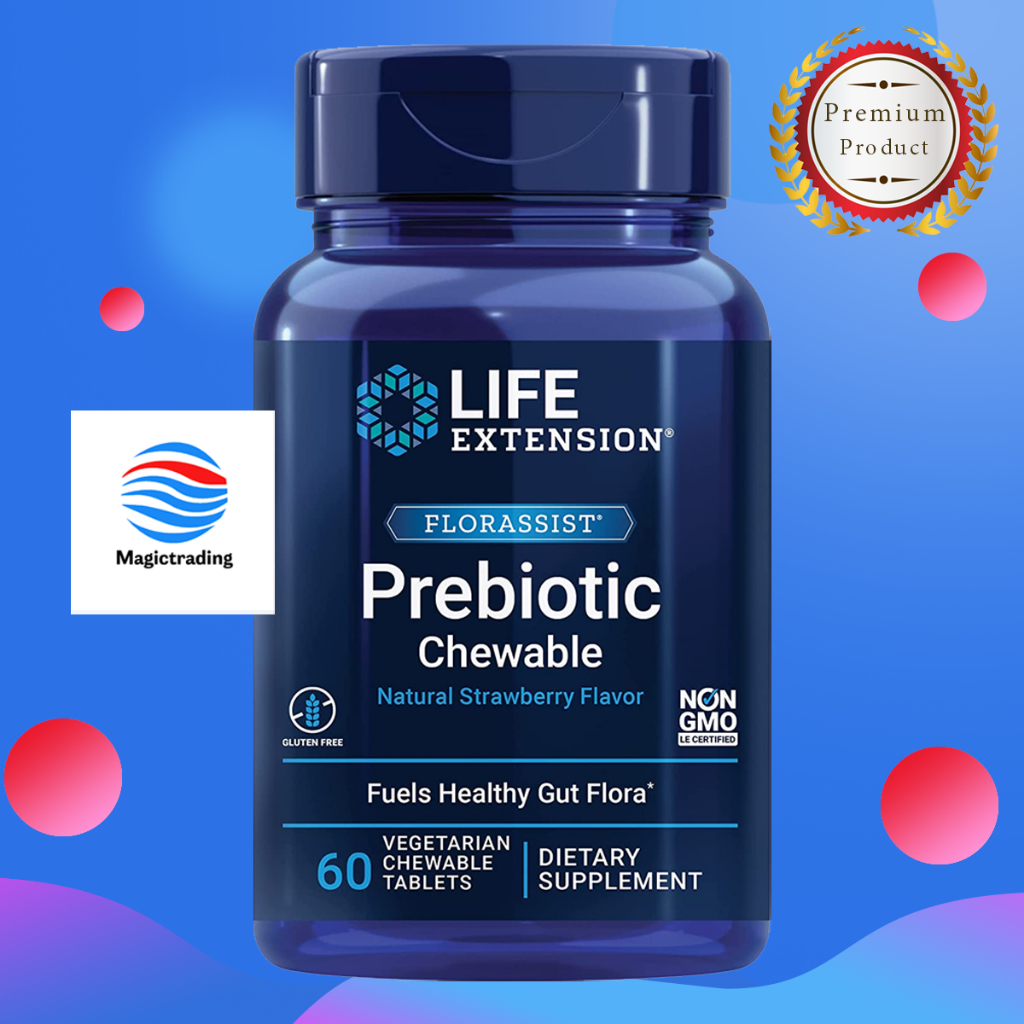 Life Extension FLORASSIST Prebiotic Chewable (Strawberry) / 60 Vegetarian Chewable Tablets