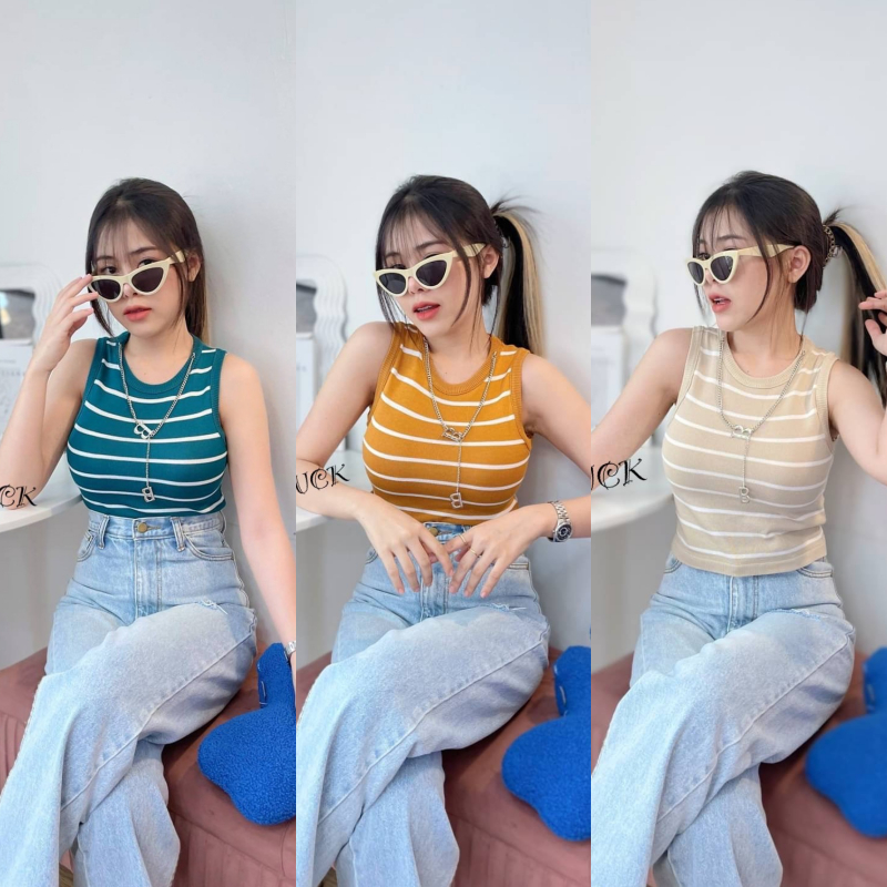 🌈MesubShop🌈 เสื้อครอป 🍓💕เสื้อกล้าม เสื้อกล้ามลายทาง มีสร้อยติดช่วงอกให้ รุ่น BB B-026-3-A