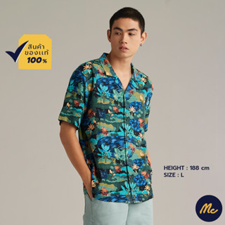 Mc Jeans เสื้อเชิ้ต MC RESORT เสื้อฮาวายแขนสั้น Unisex สีกรมท่า พิมพ์ลาย MSSZ183