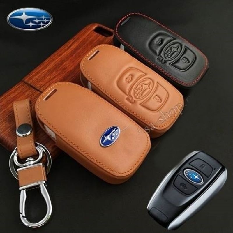 ซองหนังแท้ ใส่กุญแจรีโมทรถยนต์ รุ่นโลโก้เหล็ก Subaru XV,Forester,Brz,Outback Smart Key