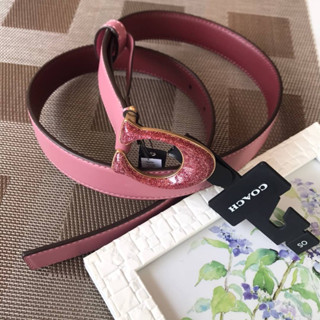 (ผ่อน0%) เข็มขัด หนังแท้ สีชมพู SIGNATURE BUCKLE BELT, 25M (COACH 2775) IM/ROSE หัวเข็มขัดลายซี ไซส์S