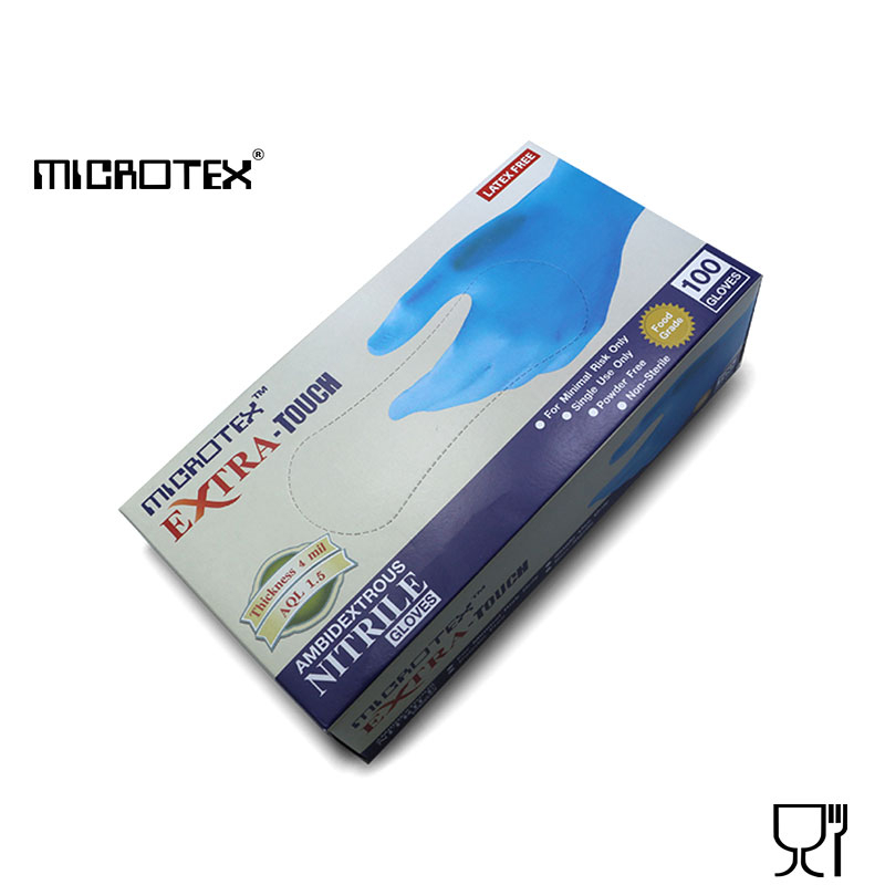 MICROTEX Extra Touch Full Texture(100 ชิ้น/กล่อง)ถุงมือไนไตรสีฟ้า | สัมผัสน้ำมัน | สัมผัสอาหารได้