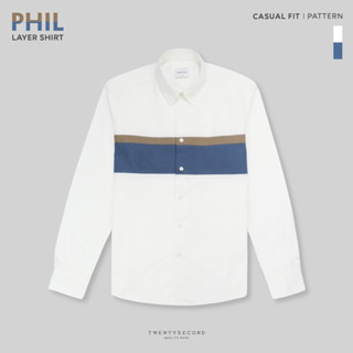 TWENTYSECOND เสื้อเชิ้ตแขนยาว แต่งลาย รุ่น Phil shirt - สีขาว / White