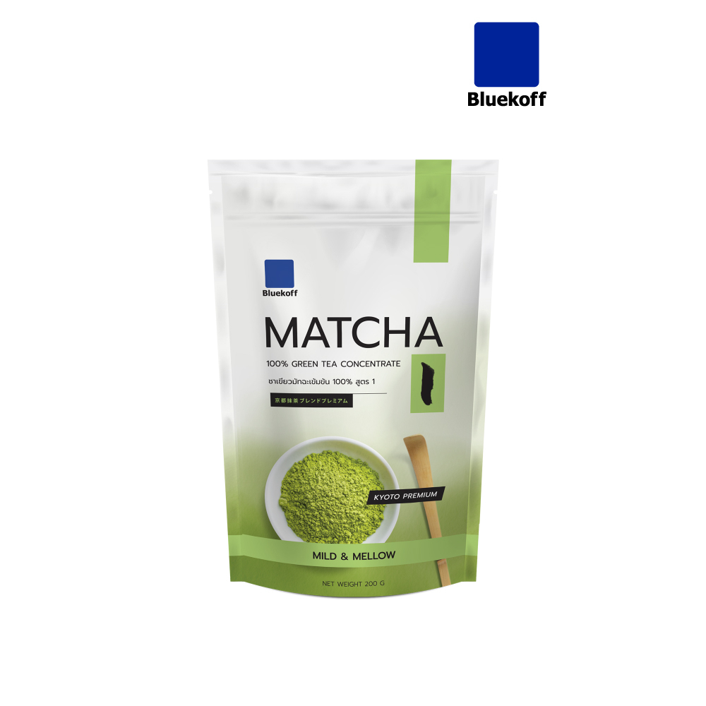 Bluekoff ผงชาเขียวมัทฉะเข้มข้น 100%  Matcha Greentea Premium สูตร 1 (บรรจุ 200 กรัม)