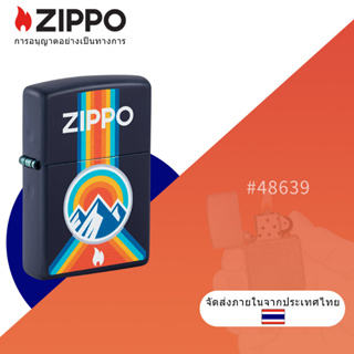 Zippo Mountain Outdoor Logo Navy Matte Windproof Pocket Lighter , Zippo 48639 สีฟ้าด้าน