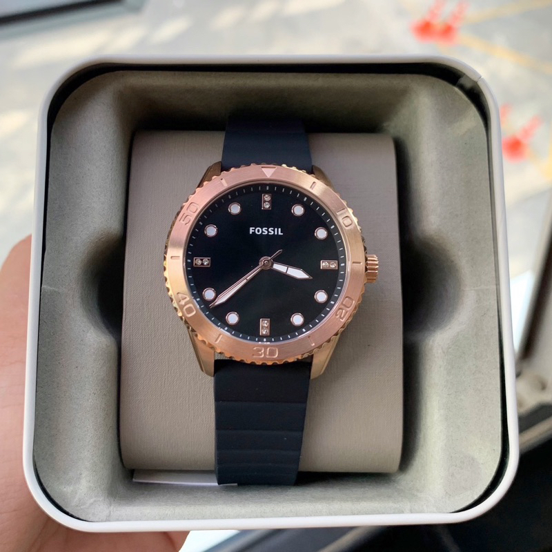 [[พร้อมส่ง📦แท้💯%]] Fossil bq3892 Dayle Three-Hand Black Silicone Watch