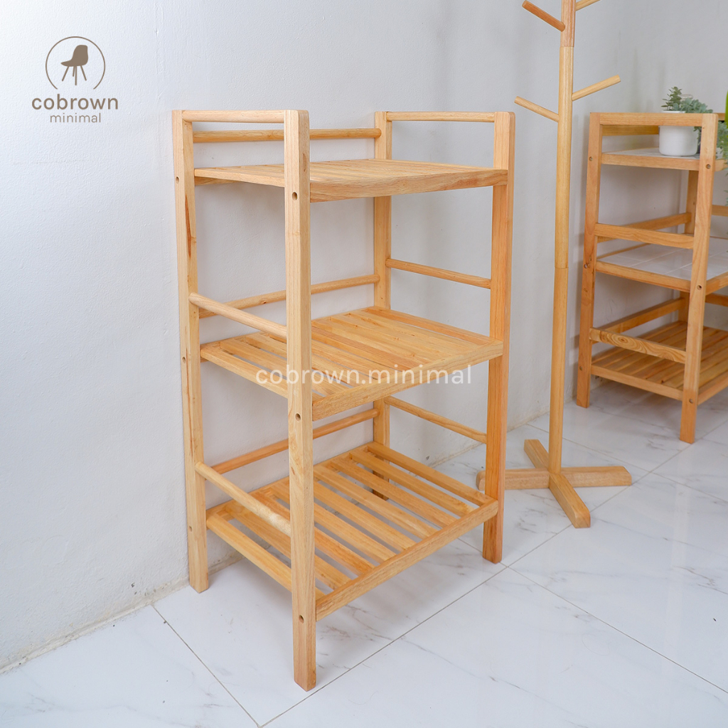 cobrown.minimal ชั้นไม้ยางพารา3ชั้น ที่วางของไม้ ชั้นLT