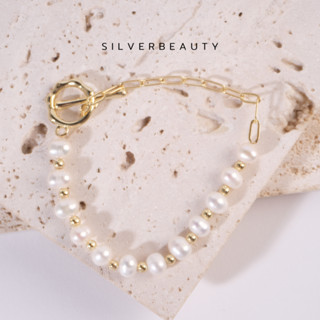 โค้ด SILV45  ลด45.-  Silver beautyสร้อยข้อมือมุกประดับแถวB00911