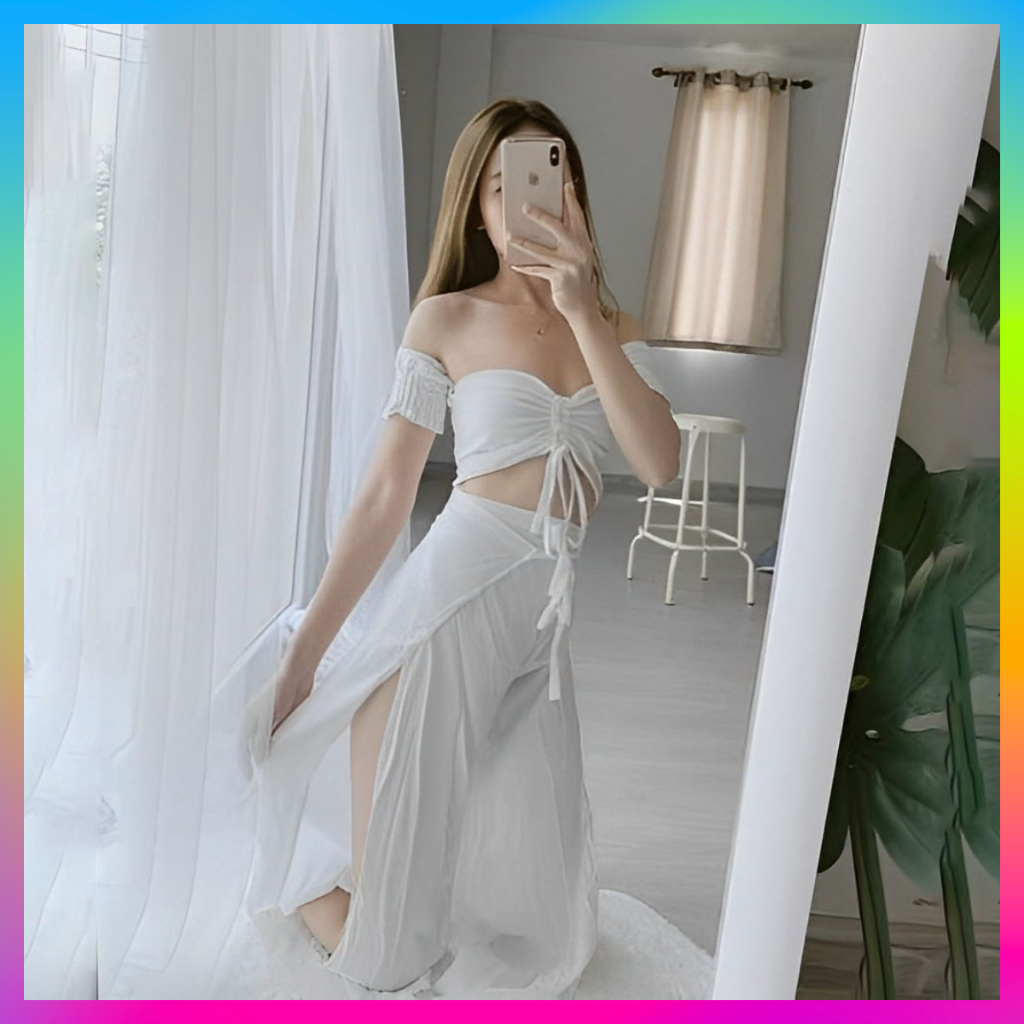 🌈SpinnyHouse🌈 กางเกงผ่าข้าง  ผูกเชือก  ลายริ้ว P203B