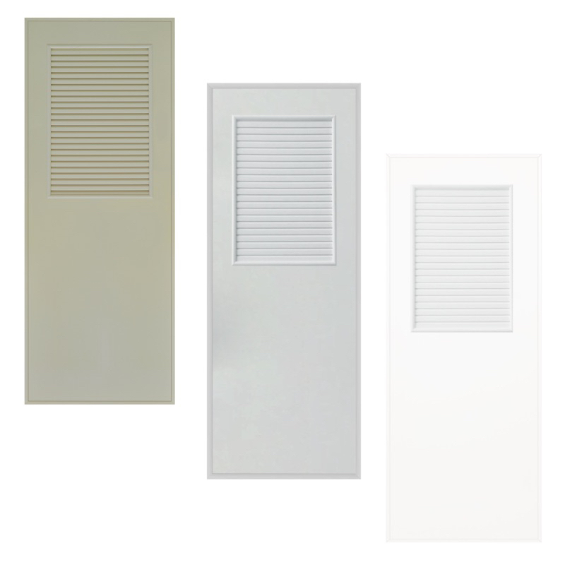 ประตู PVC U3 เกล็ดครึ่งบาน เคลือบเงา 70x180 / 70x200 สีครีม / ขาว แบบเจาะลูกบิด และไม่เจาะ Polytimber ประตูห้องน้ำ