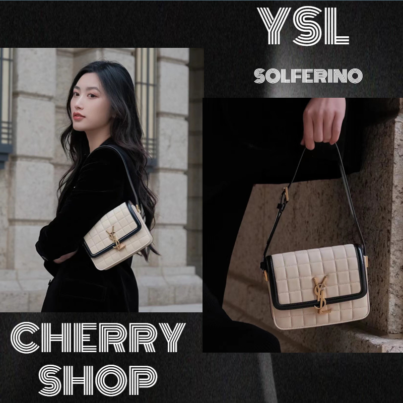 🍒Saint Laurent SOLFERINO small shoulder bag in quilted suede🍒YSL กระเป๋า Messenger / กระเป๋าสะพายไหล