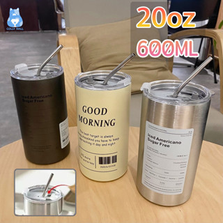 มาใหม่! แก้วน้ำ แก้วกาแฟ เก็บความร้อน/เย็นได้ พร้อมหลอด 304สเตนเลส 20Oz ความจุขนาดใหญ่ 600 ML