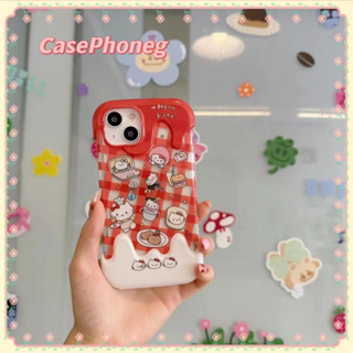 🍑CasePhoneg🍑ป้องกันการหล่น ขอบเต็ม 11 14 pro max การ์ตูน คิตตี้ สาวน่ารักหัวใจ สีแดง case for iPhone 12 13