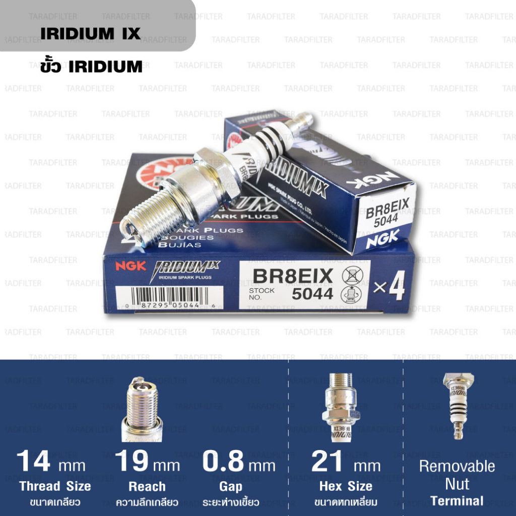 หัวเทียน NGK ขั้ว Iridium BR8EIX 5044 ใช้สำหรับรถรุ่น Beat/ LS110/ N/ NS/ LS125/ NSR150/ Fighter gto/ AR150