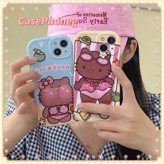 🍑CasePhoneg🍑ป้องกันการหล่น ขอบเต็ม 11 14 pro max การ์ตูน คิตตี้ รุ่นคู่ สาวน่ารักหัวใจ case for iPhone 12 13