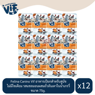 Felina Canino Vif อาหารเปียกสุนัข รสแซลมอนผสมถั่วลันเตาในน้ำเกรวี่ ขนาด 75g.(x12 ซอง)