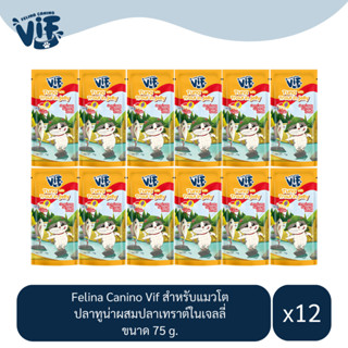 Felina Canino Vif Adult สำหรับแมว รสปลาทูน่าผสมปลาเทราต์ในเจลลี่ ขนาด 75g.(x12 ซอง)