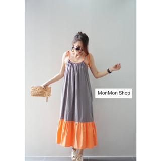 ~MONMONSHOP🙂MON6804~ ชุดเดรสสายเดี่ยวผ้าลินินผสม แต่งชายระบาย มีกระเป๋าด้านข้าง สายปรับได้ ทรงปล่อยๆเนื้อผ้าดีใส่สบาย