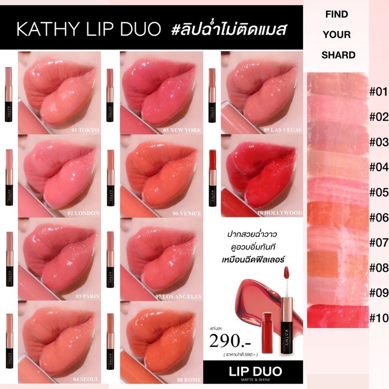 ล็อตสุดท้าย ของแท้ (No box) ลิปตัวดังของกระแตแบบไม่มีกล่อง KATHY AMREZ LIP DUO MATTE & SHINE