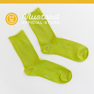 Premium Ribbed Crew Socks - Lime ถุงเท้า