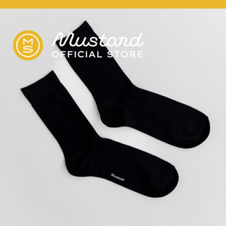 Premium Ribbed Crew Socks - Black ถุงเท้า