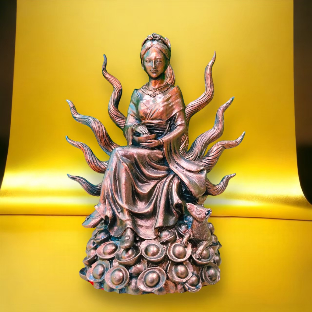 MUT[88]นางพญาจิ้งจอกเก้าหาง เทพเจ้าแห่งเสน่ห า โชคลาพ เนื้อเรซิ่น สีนาก หรือสีทองแดง ขนาดหน้าตัก 5 น