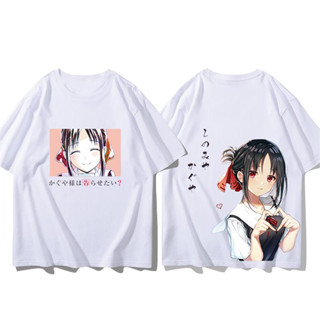 Kaguya-sama: Love Is War อะนิเมะแขนสั้นเสื้อยืดฤดูร้อนผ้าฝ้ายแท้ Shinomiya Kaguya พิมพ์น่ารักแขนสั้นแนวโน้มอะนิเมะ