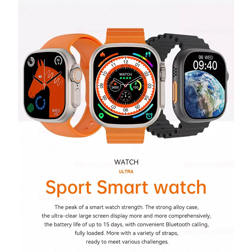 New Watch Ultra S8 Ultra Max X8 Ultra Max Unisex 49mm Full Screen Bluetooth Call Sport Watch สมาร์ทวอทช์