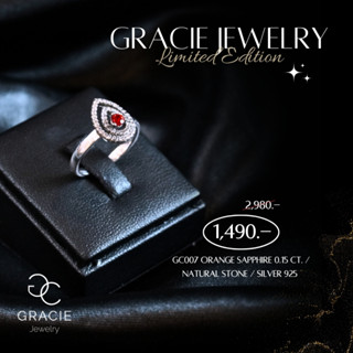 แหวนพลอยแท้ Gracie Jewelry ตัวเรือนเงินแท้ชุบทองคำขาว พลอย Orange sapphire 0.15 ct. / เพทายแท้