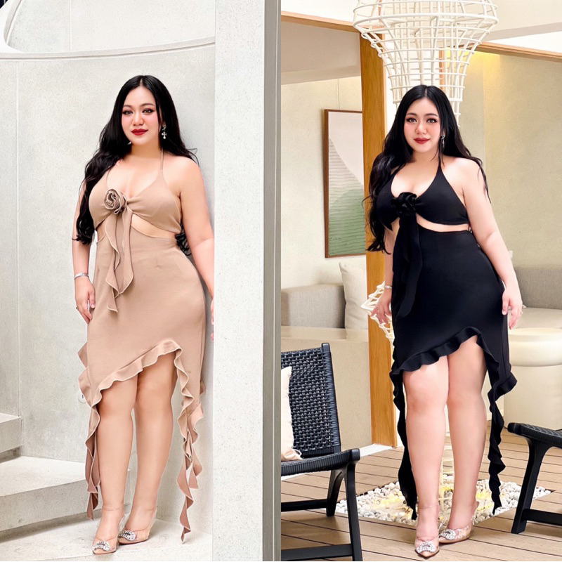 พร้อมส่ง 100KG Plus size เดรสสาวอวบอ้วนออกงาน Plu size เดรสพรางหุ่น รุ่นเทียน่า(Z7)