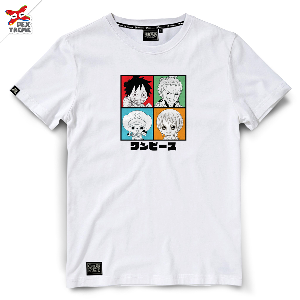 Dextreme เสื้อเด็ก วันพีซ (DOP-1426-1) One Piece Straw Hat Crew ลาย ลูฟี่ สีขาว และ สีดำ