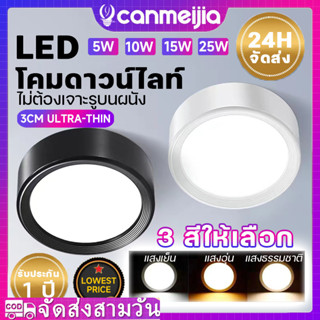 ไฟดาวน์ไลท์ led 3 สี โคมไฟดาวน์ไลท์ติดลอย โคมไฟเพดาน  5w 10w 15w ไฟติดเพดาน ไฟติดห้อง ใช้สำหรับห้องนอนห้องครัว ไฟled ไฟติดเพดาน ไฟเพดาน ไฟห้องนอน