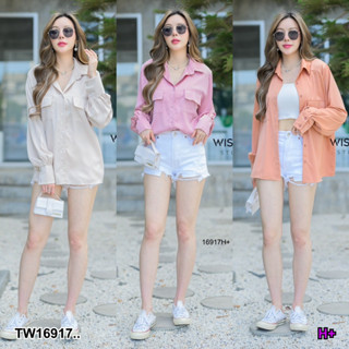 TwinsShopVip💗พร้อมส่ง TW16917 เสื้อคลุมเชิ้ตโอเวอร์ไซร์ แขนยาว ..