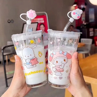 April 400ml Sanrio แก้วน้ำหลอดเด้ง แก้วน้ำเก็บความเย็น พาสเทล พร้อมหลอด