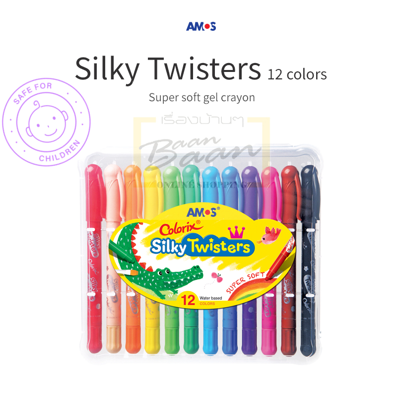 สีเทียน Colorix 3 in1 (Crayon+Pastel+Water color) รุ่น Silky Twisters Super soft gel crayon 12 สี