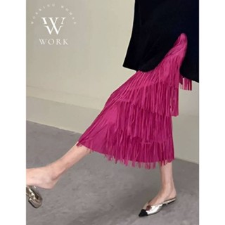 Shocking Pink Fring Midi Skirt 💃w