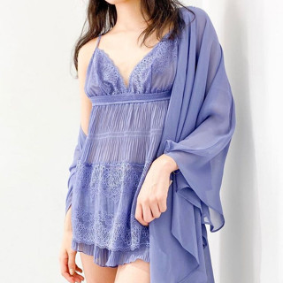 Annebra ชุดนอนสายเดี่ยว ผ้าลูกไม้ พร้อมกับกางเกงเข้าเซ็ต Pleat Chiffon Nightwear Set รุ่น AN8-692 สีม่วง, สีเขียว