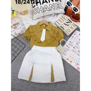 เสื้อผ้าเด็กหญิง ใส่ออกงานสวย เสื้อครอป กระโปรง (15-18โล)
