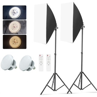 Photo Studio Softbox Lighting Kit Photography Continuous Lighting System with E27 LED Bulb &amp; Remote