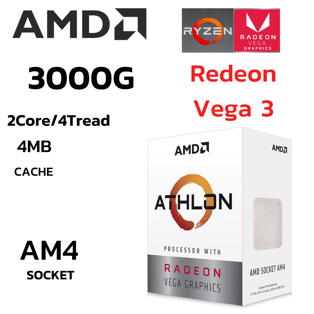 Cpu AMD ATHLON 3000G 2Core / 4 Tread BestClock 3.5Ghz Redeon Vega 3 มีการ์ดจอออนบอร์ดในตัว ประกันไทย J.I.B