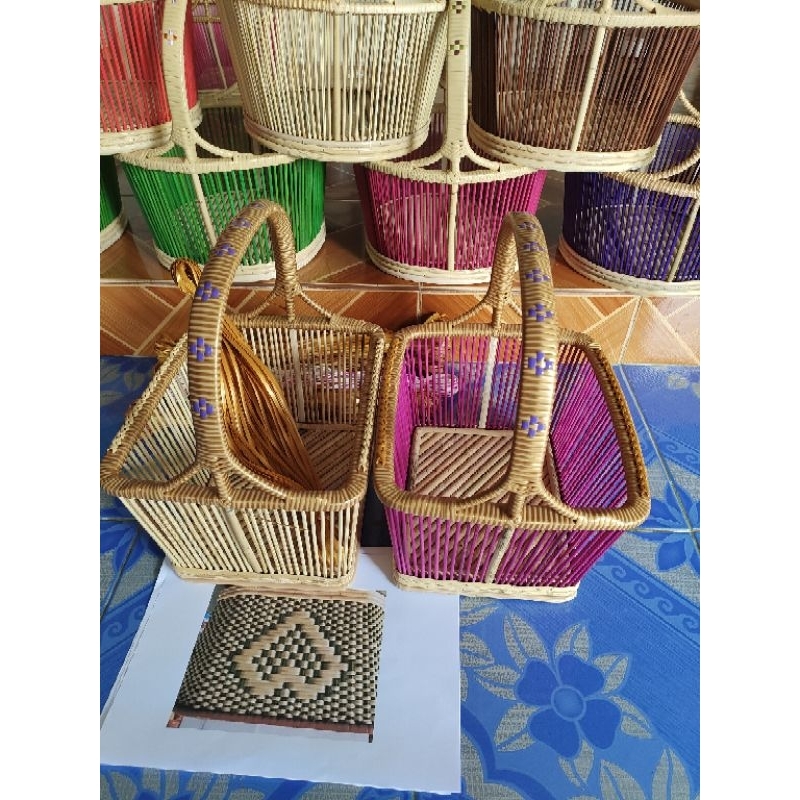 ชุดโครงตะกร้า สี่เหลี่ยม ไซส์ S พร้อมเส้นสาน คละสีส่ง