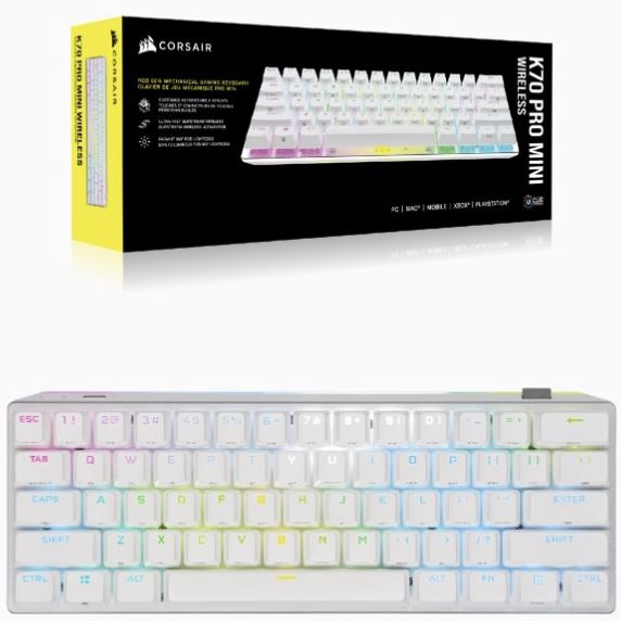CORSAIR K/B K70 PRO MINI WIRELESS WHITE [US] MX SPEED RGB SILVER : CH-9189114-NA GAMING