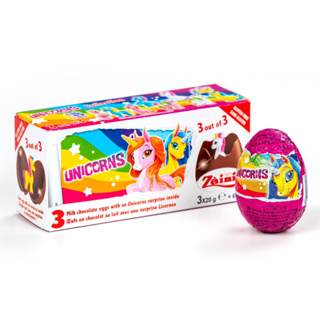 🦄 ไข่เซอร์ไพรส์ ยูนิคอร์น มิลค์ช็อกโกแลต | Zaini Unicorns Milk Chocolate Surprise eggs 3x20g [60g]