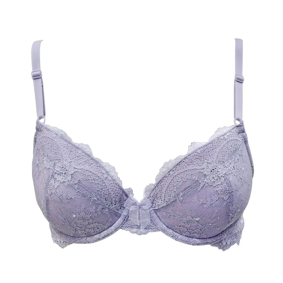 (ซื้อ 2 แถม 1 - ตัวแถมแจ้ง สี-ไซส์ ในห้องแชท) รุ่น I-1535 สีม่วงตุ่น ทรง 3/4 คัพ  ฟองน้ำบาง มีโครงเหล็ก  ลูกไม้ทั้งตัว