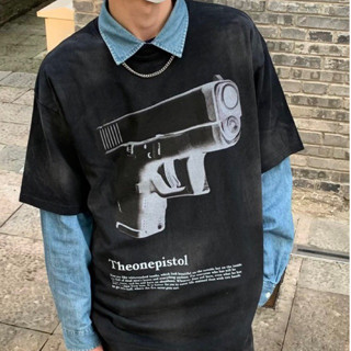 เสื้อยืดผู้ชายโอเวอร์ไซส์ theonepistol เสื้อy2k เสื้อมินิมอล เกาหลี สตรีท